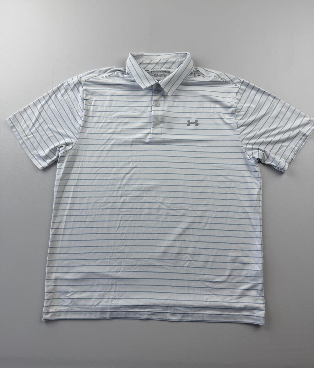 Under Armour Polo Shirt Mens XL White Striped Golf Performance Lightweight Knit